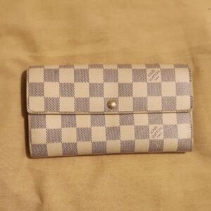 Louis Vuitton Damier Azur Checkered Long Wallet in Beige and Light Gray